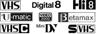 Liste des formats: Betamax, U-matic, Digital 8, VHS, S-VHS, VHS-C, HI8, Mini DV, V-2000